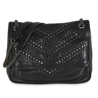 Black Calfskin Matelasse Studded Small Niki Chain Bag