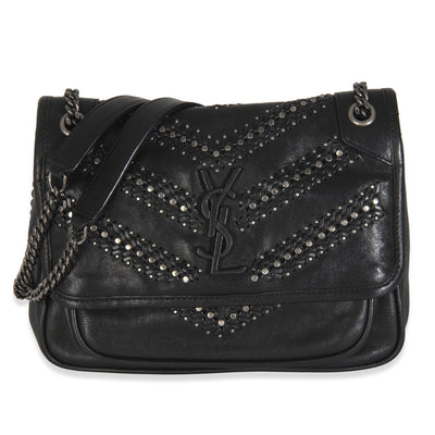 Black Calfskin Matelasse Studded Small Niki Chain Bag