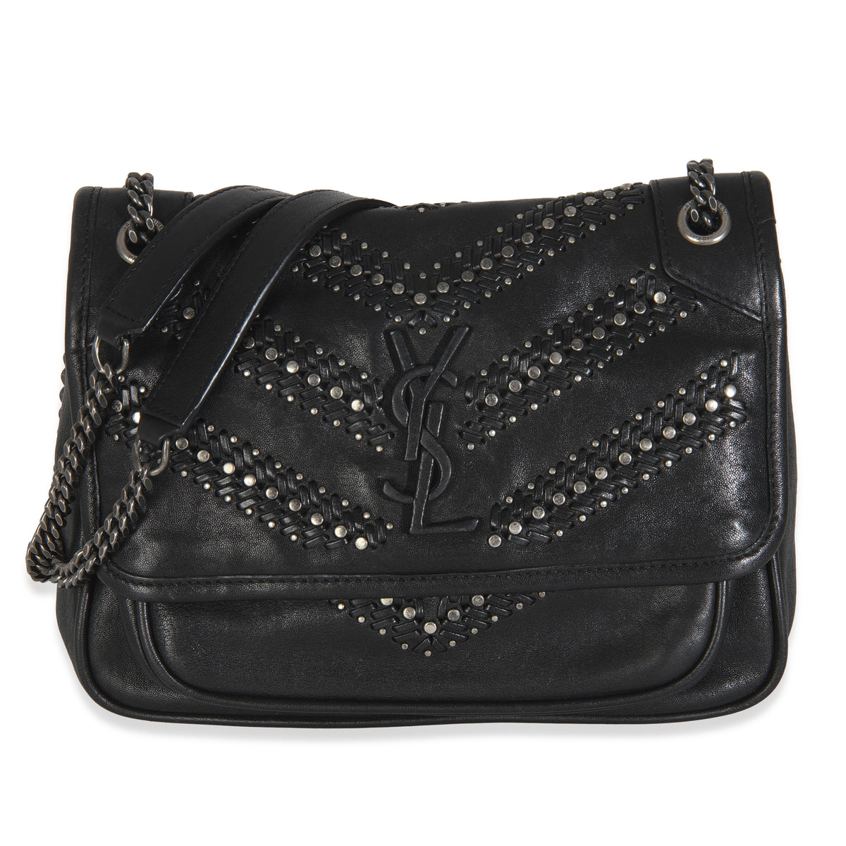 Black Calfskin Matelasse Studded Small Niki Chain Bag
