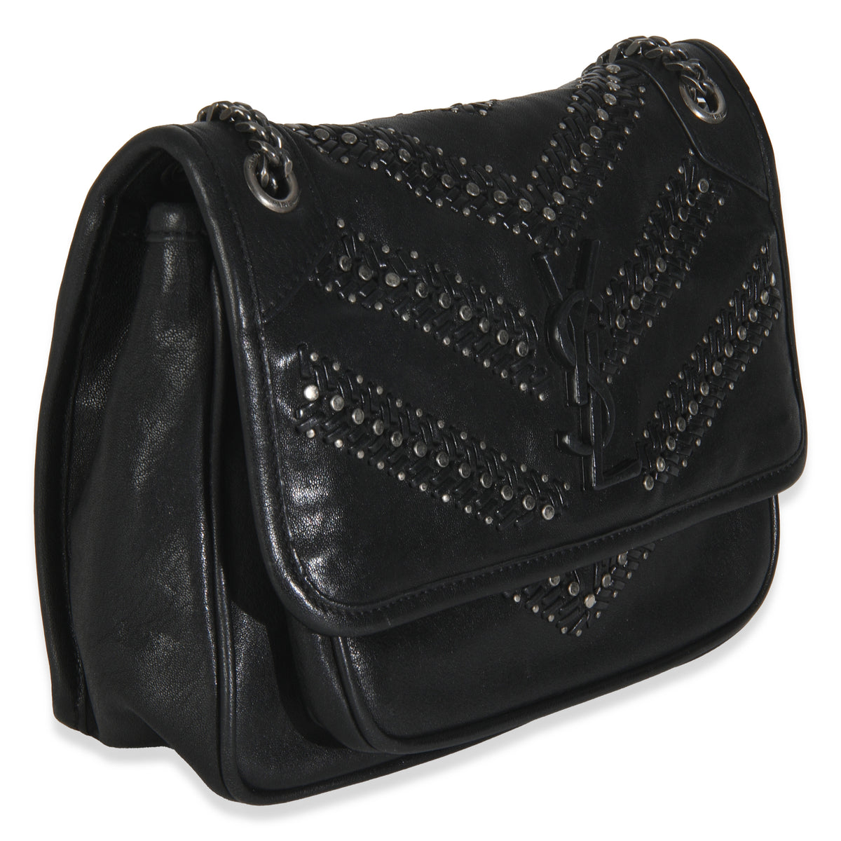 Black Calfskin Matelasse Studded Small Niki Chain Bag