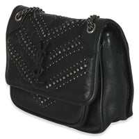 Black Calfskin Matelasse Studded Small Niki Chain Bag