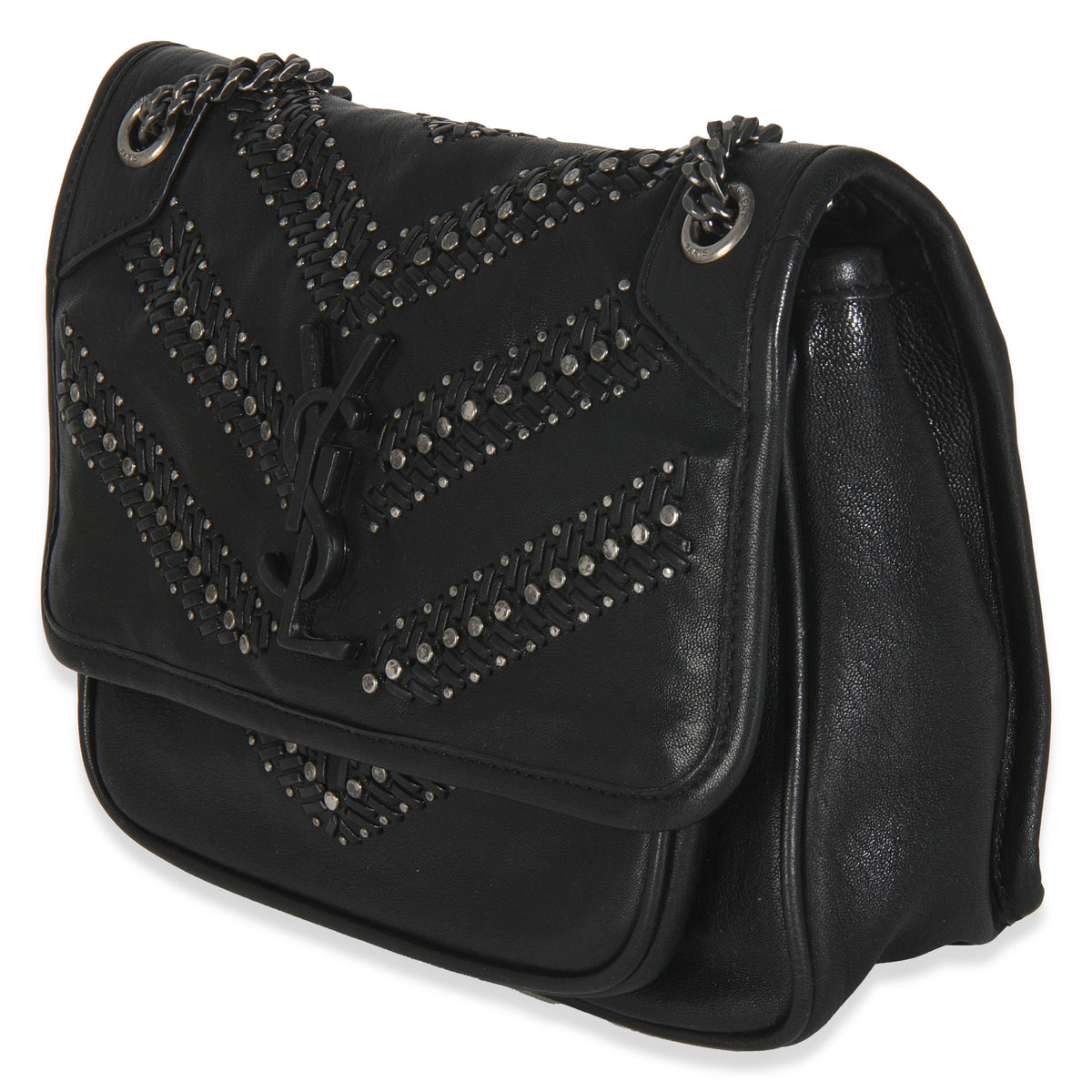 Black Calfskin Matelasse Studded Small Niki Chain Bag