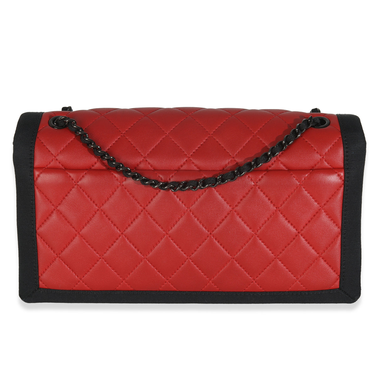 Vintage Black Red Quilted Lambskin Two Tone Flap Bag