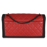 Vintage Black Red Quilted Lambskin Two Tone Flap Bag