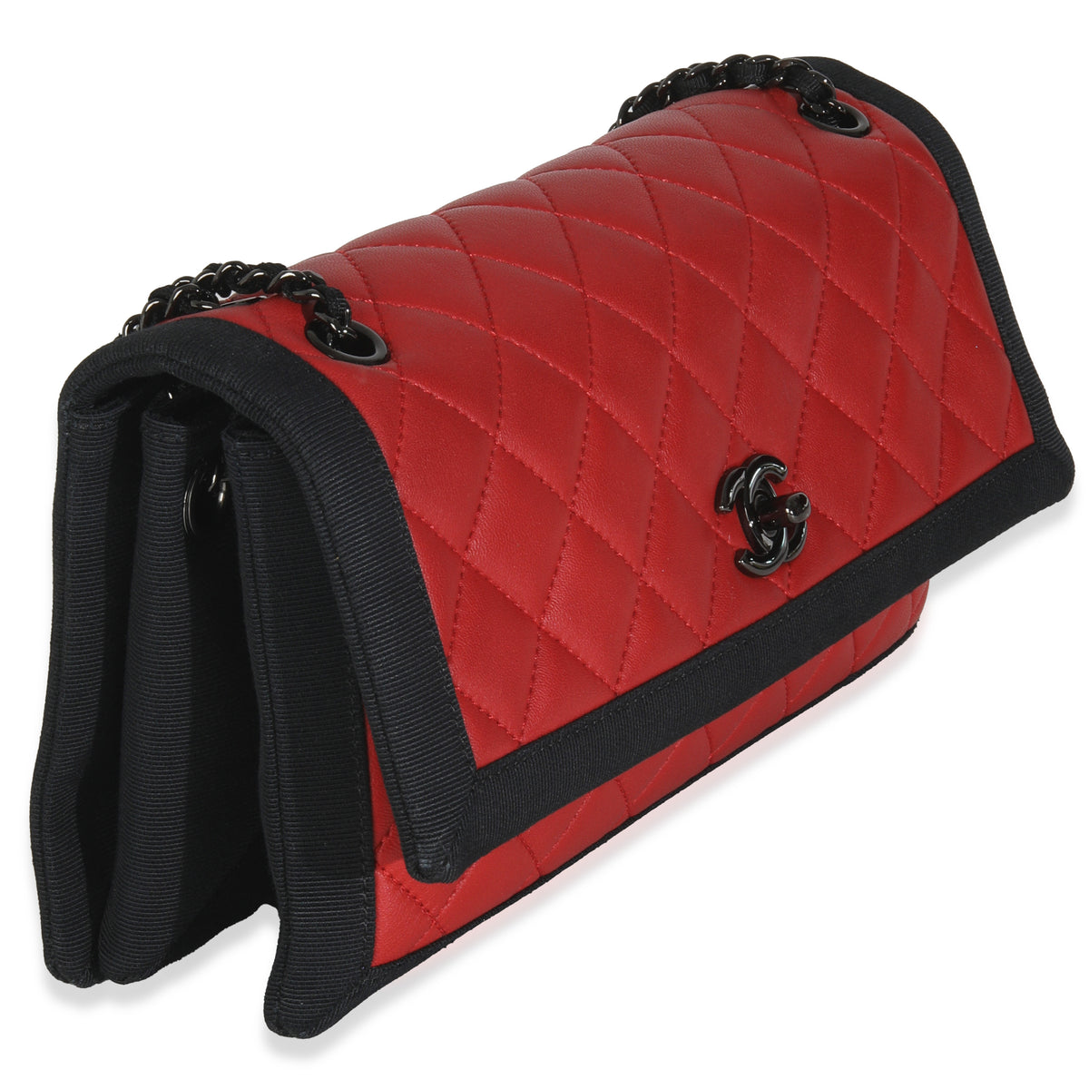 Vintage Black Red Quilted Lambskin Two Tone Flap Bag