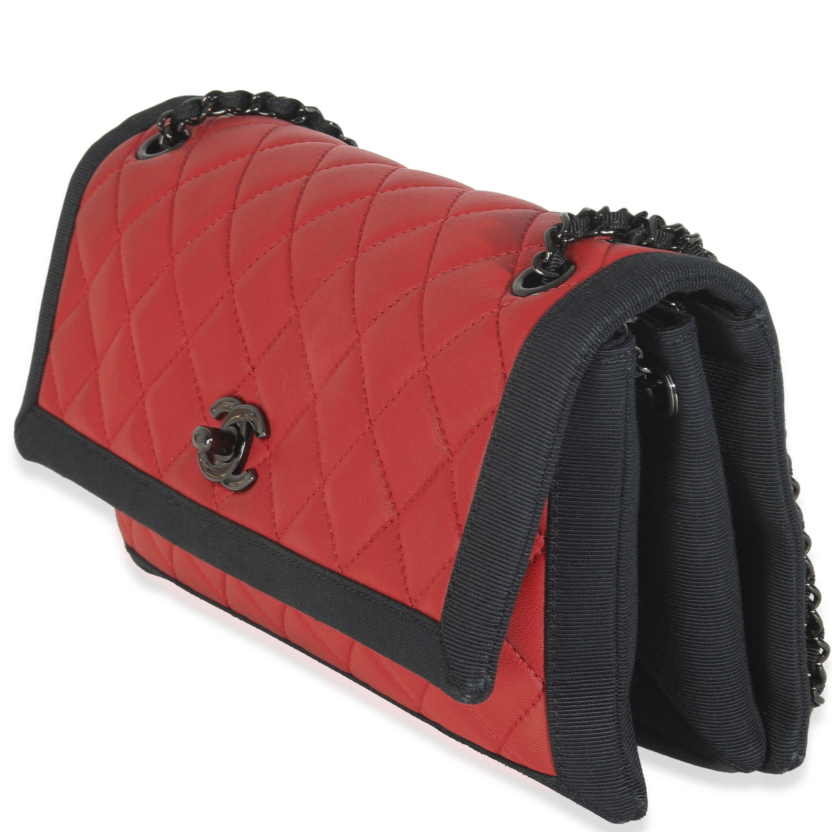 Vintage Black Red Quilted Lambskin Two Tone Flap Bag