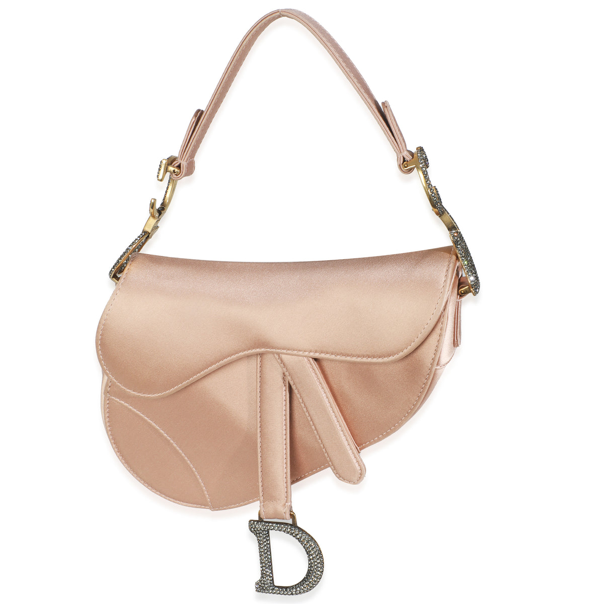 Pink Satin Crystal Mini Saddle Bag