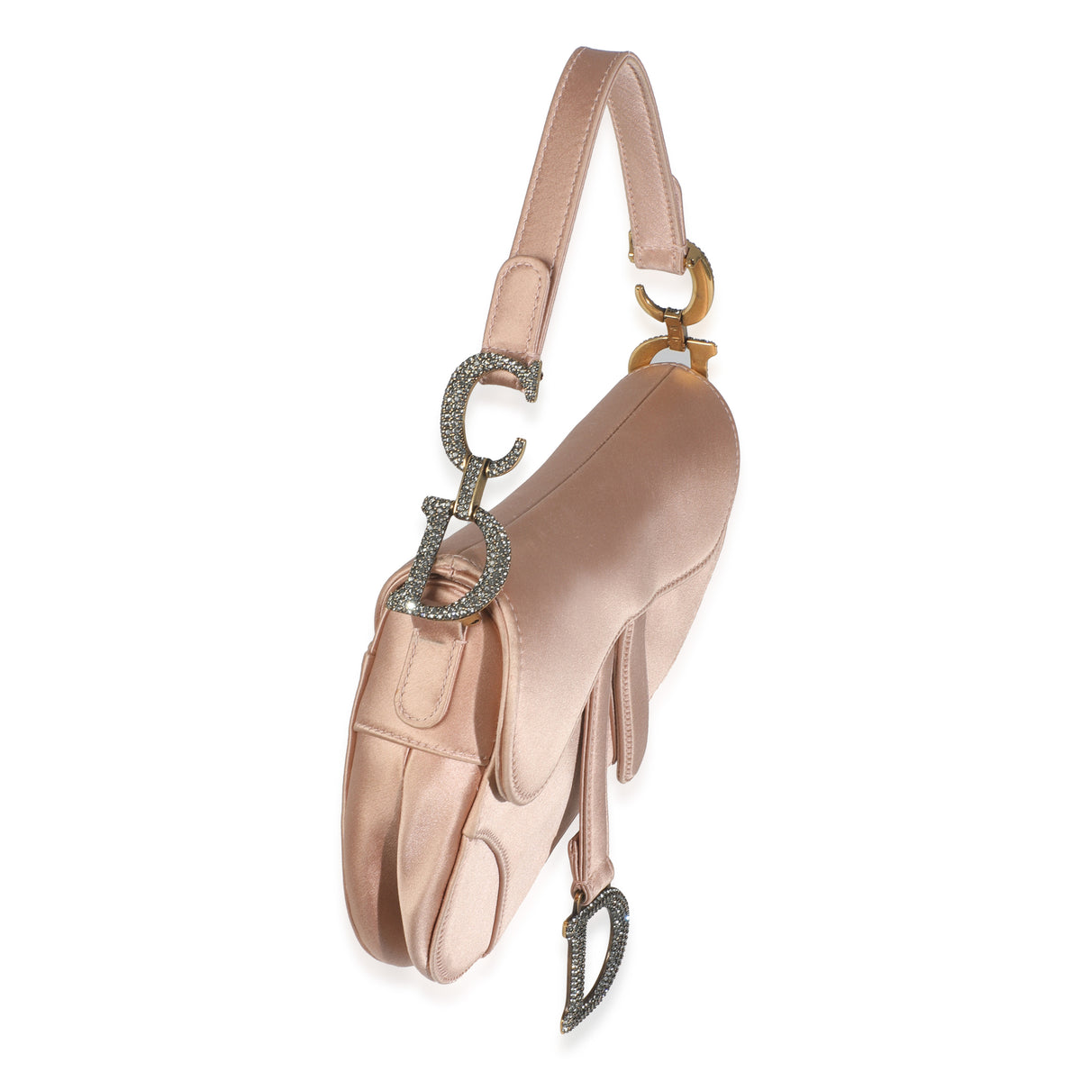 Pink Satin Crystal Mini Saddle Bag