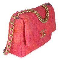 Chanel Coral Pink Tweed Quilted Medium  19 Flap Bag Handbag bv