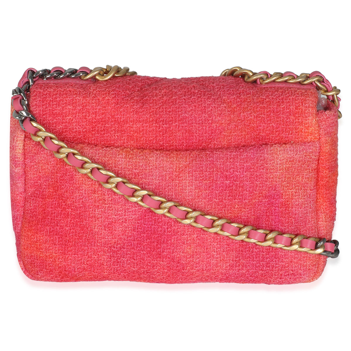 Chanel Coral Pink Tweed Quilted Medium  19 Flap Bag Handbag clasp