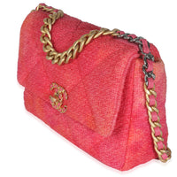 Chanel Coral Pink Tweed Quilted Medium  19 Flap Bag Handbag sv