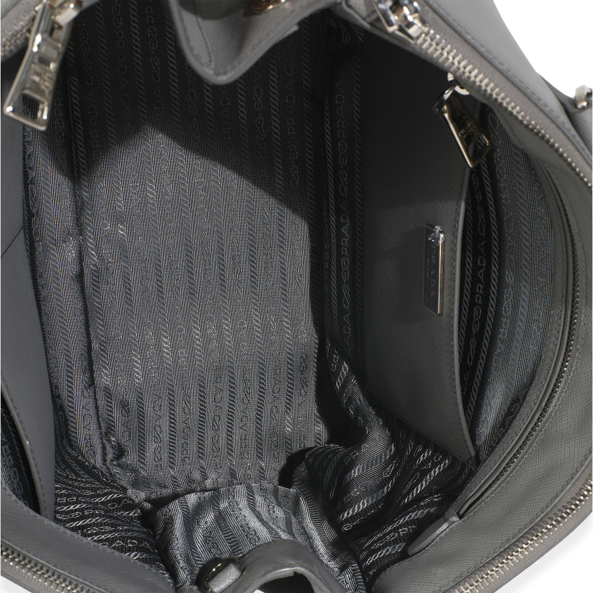Grey Saffiano Lux Double Zip Tote