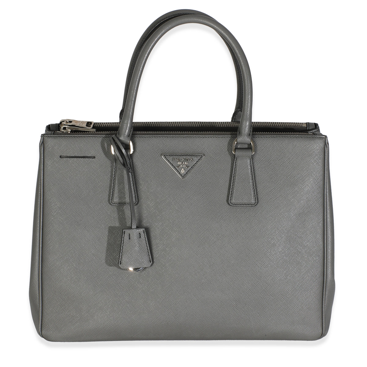Grey Saffiano Lux Double Zip Tote