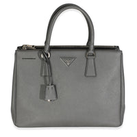 Grey Saffiano Lux Double Zip Tote