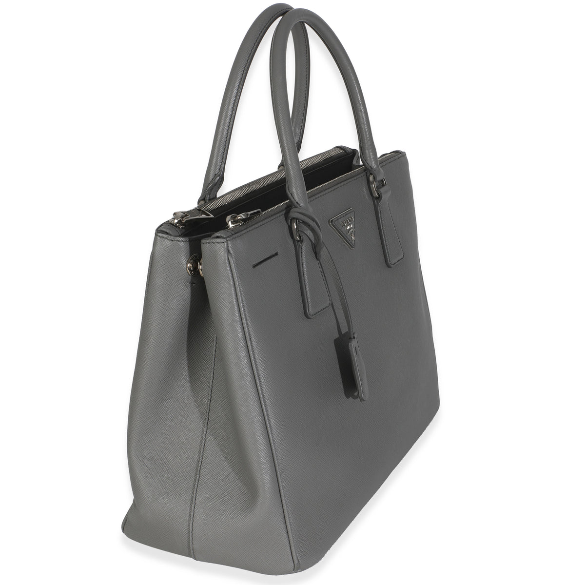 Grey Saffiano Lux Double Zip Tote