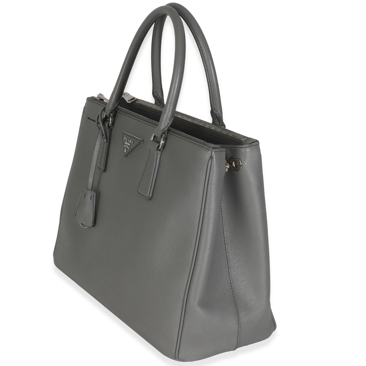 Grey Saffiano Lux Double Zip Tote