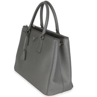 Grey Saffiano Lux Double Zip Tote