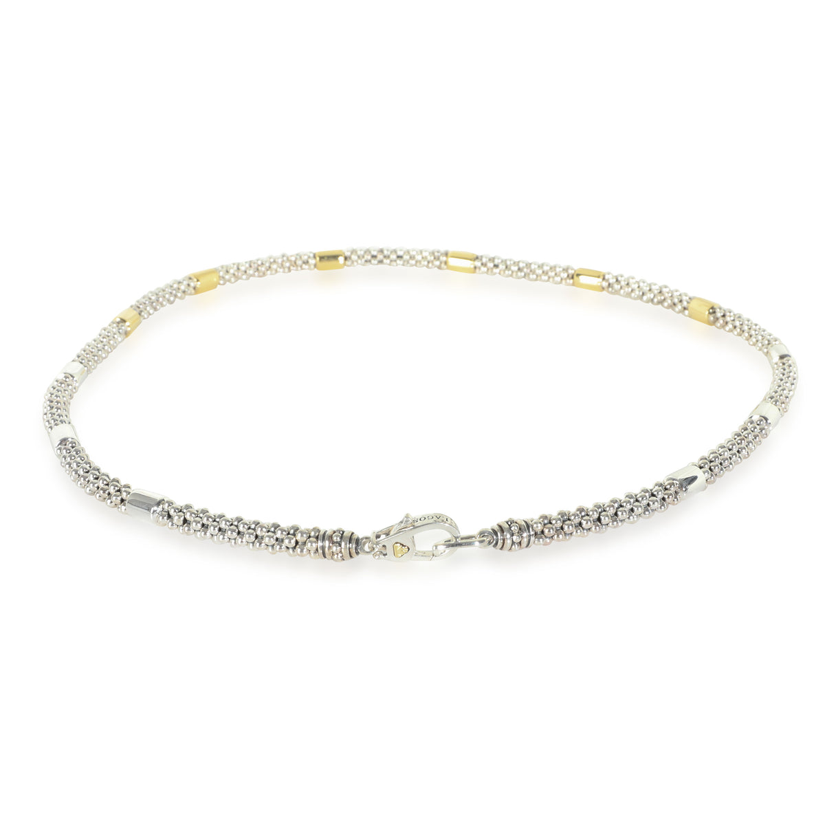 Yellow Gold & Sterling Silver  High Bar Station Caviar Necklace