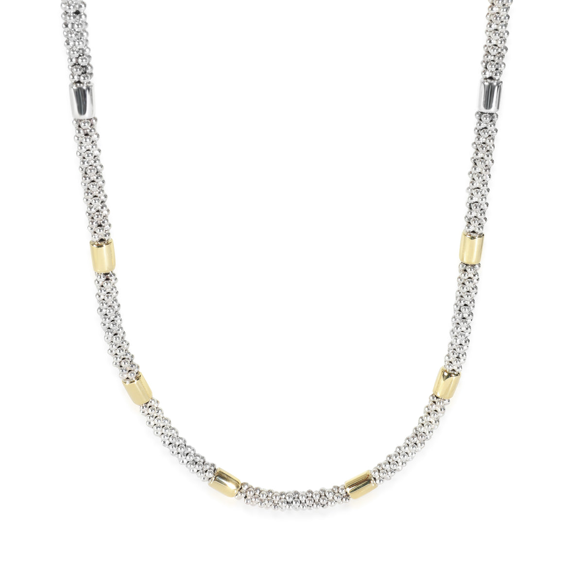 Yellow Gold & Sterling Silver  High Bar Station Caviar Necklace