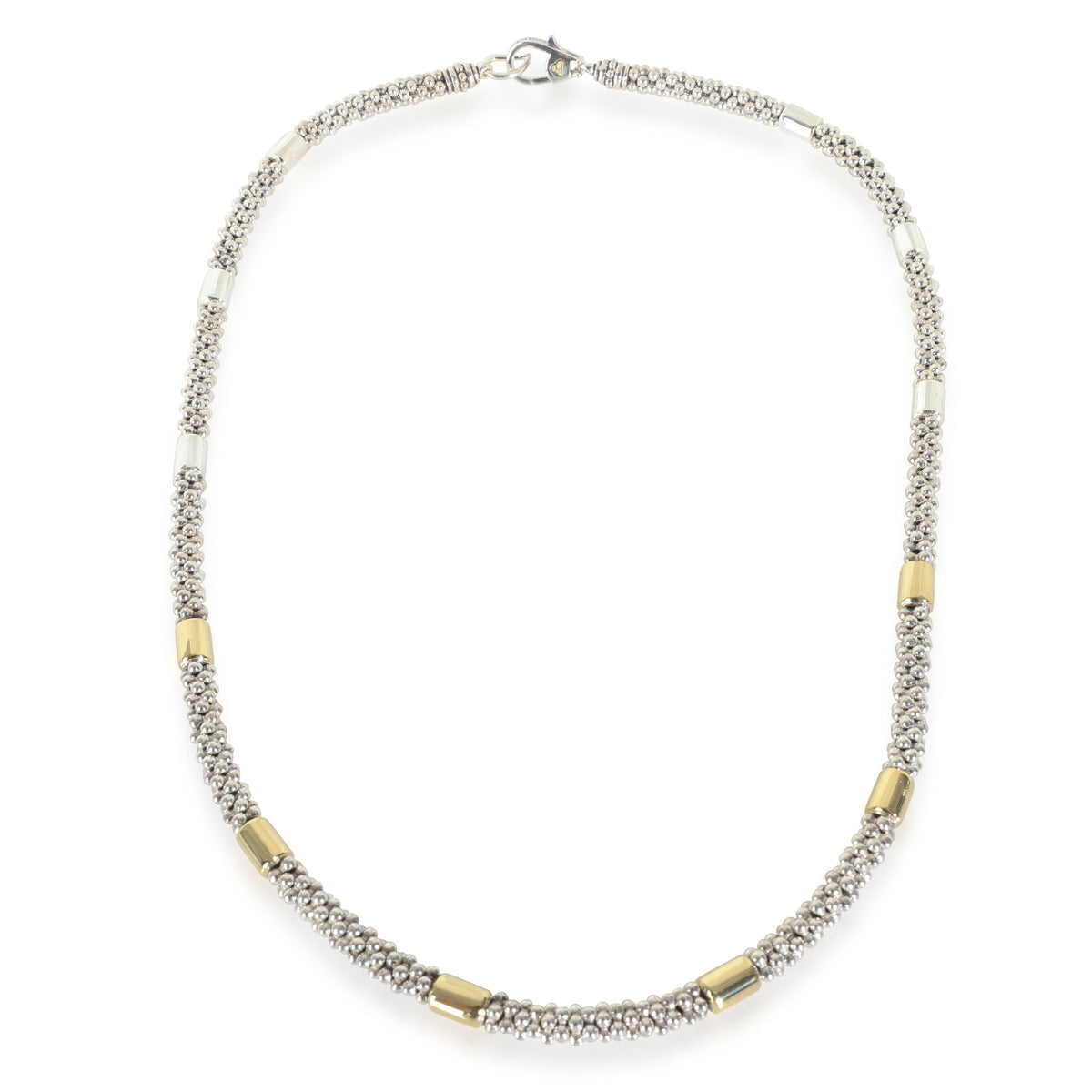 Yellow Gold & Sterling Silver  High Bar Station Caviar Necklace