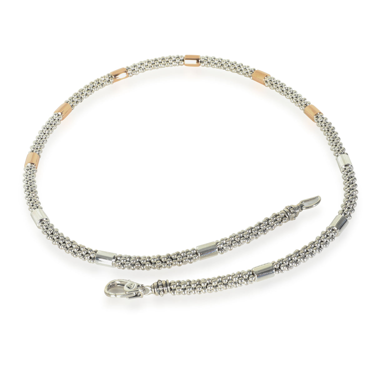 Rose Gold & Sterling Silver  High Bar Station Caviar Necklace