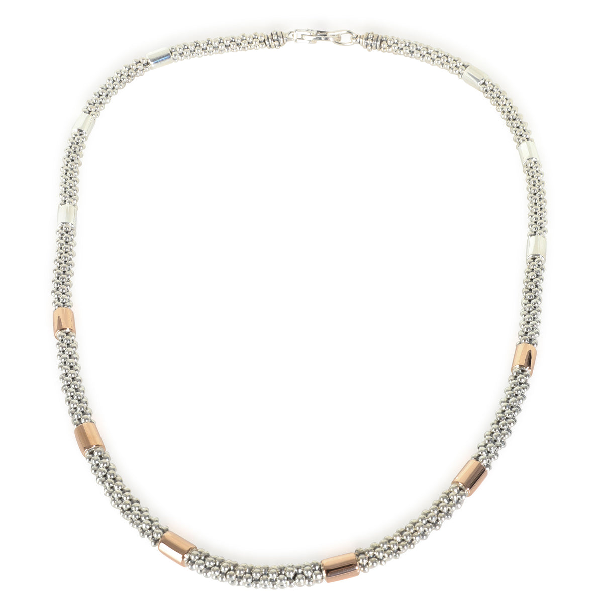 Rose Gold & Sterling Silver  High Bar Station Caviar Necklace