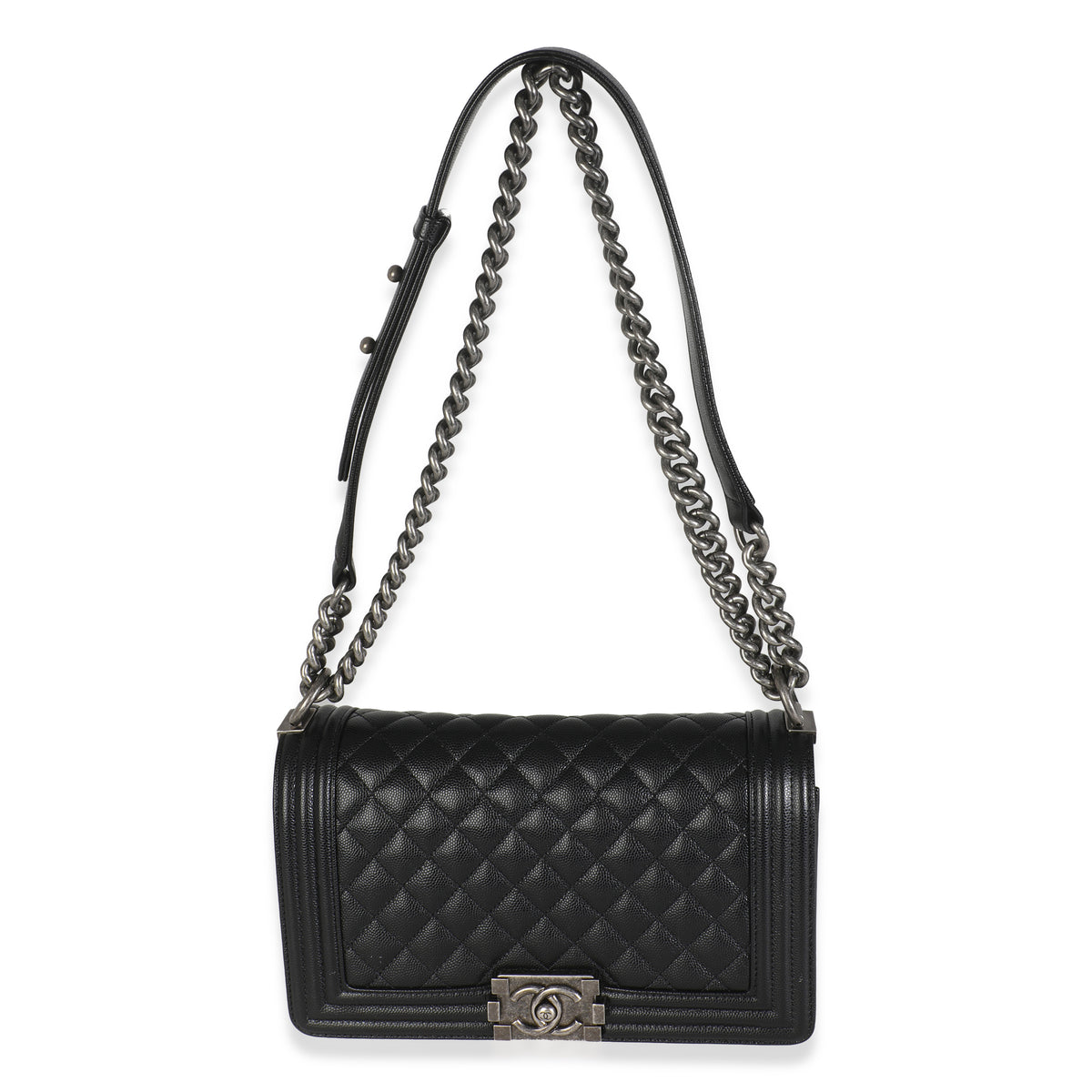 Black Quilted Caviar Medium Boy Handbag