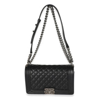 Black Quilted Caviar Medium Boy Handbag