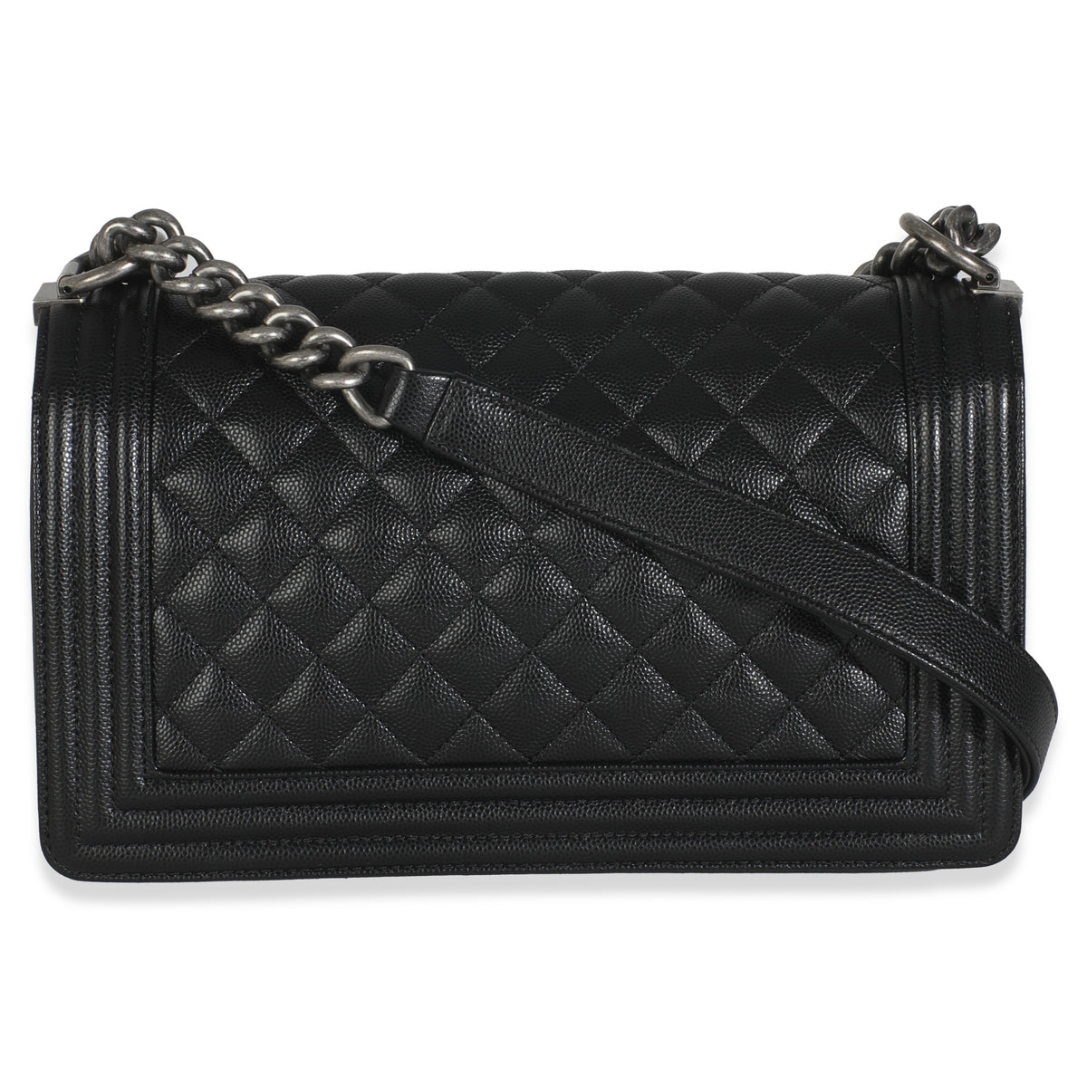 Black Quilted Caviar Medium Boy Handbag