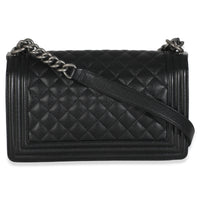 Black Quilted Caviar Medium Boy Handbag