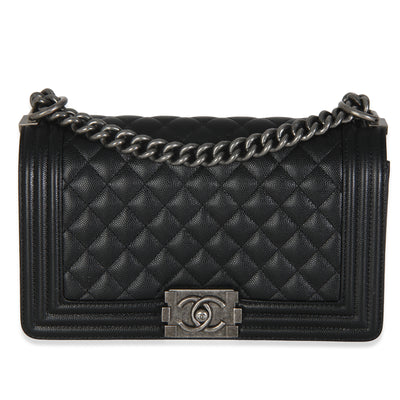 Black Quilted Caviar Medium Boy Handbag