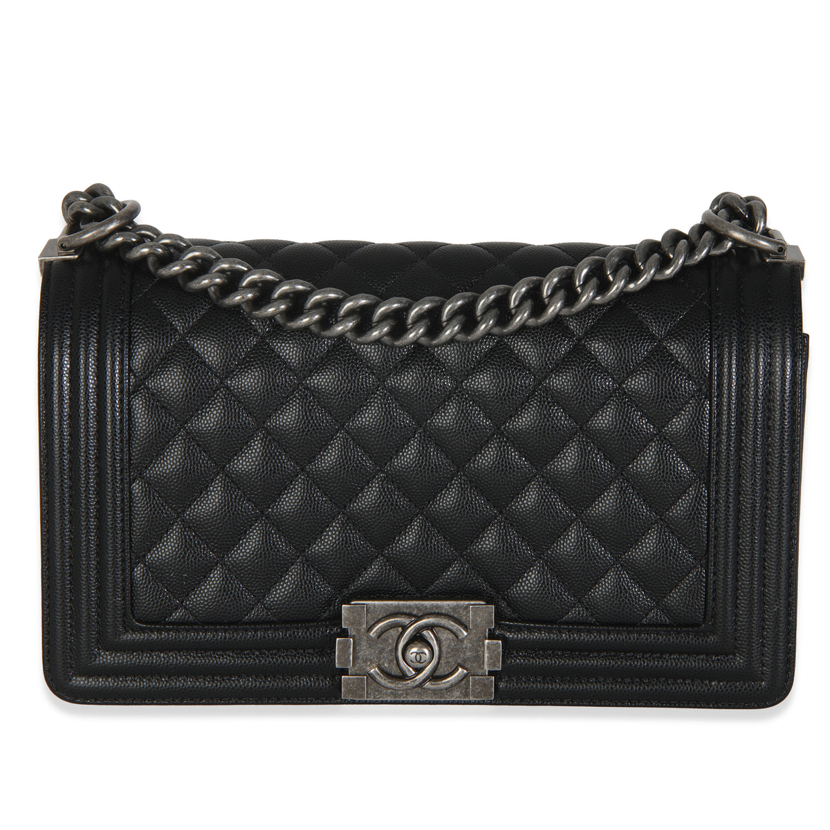 Black Quilted Caviar Medium Boy Handbag