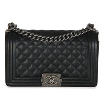 Black Quilted Caviar Medium Boy Handbag
