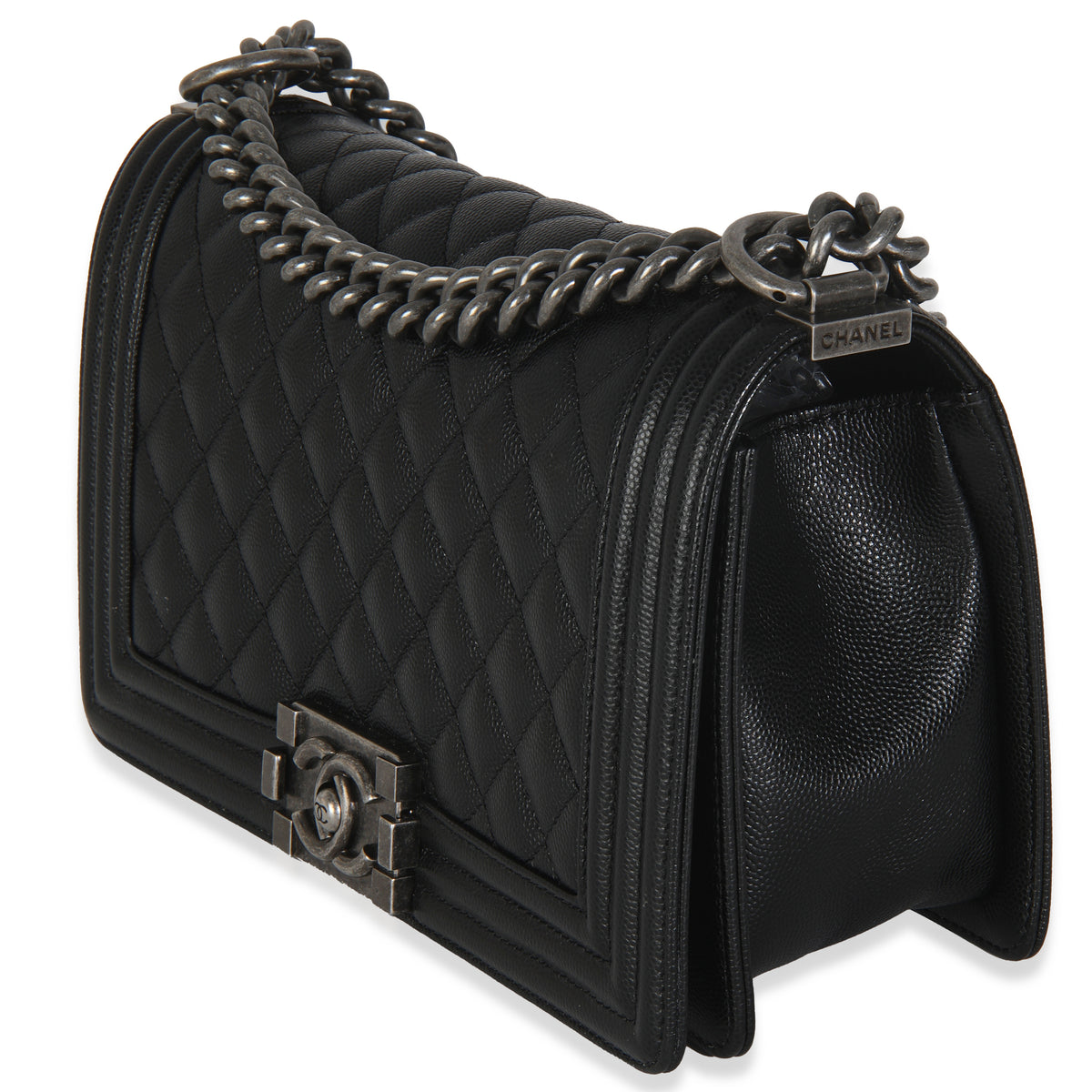 Black Quilted Caviar Medium Boy Handbag