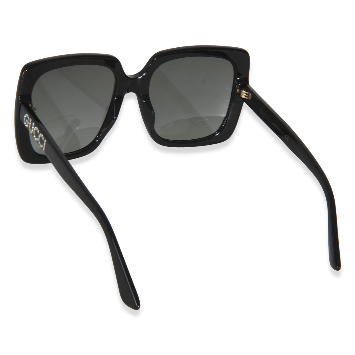 Black Acetate Crystal Logo Oversized Square Sunglasses