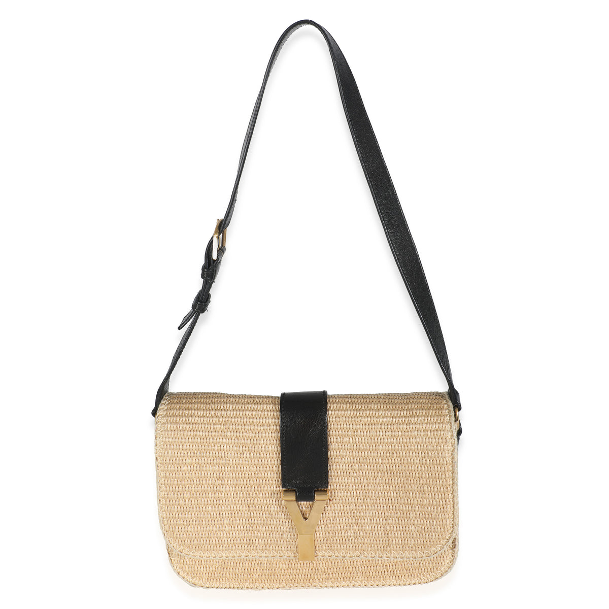 Beige Wicker Y Logo Shoulder Bag