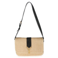 Beige Wicker Y Logo Shoulder Bag