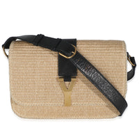Beige Wicker Y Logo Shoulder Bag