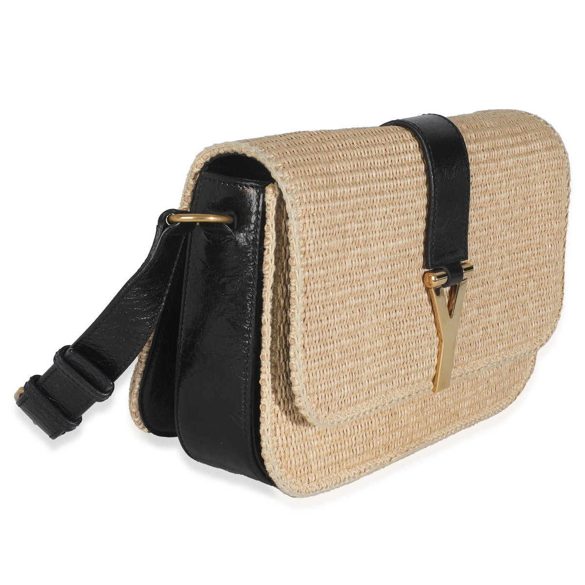 Beige Wicker Y Logo Shoulder Bag