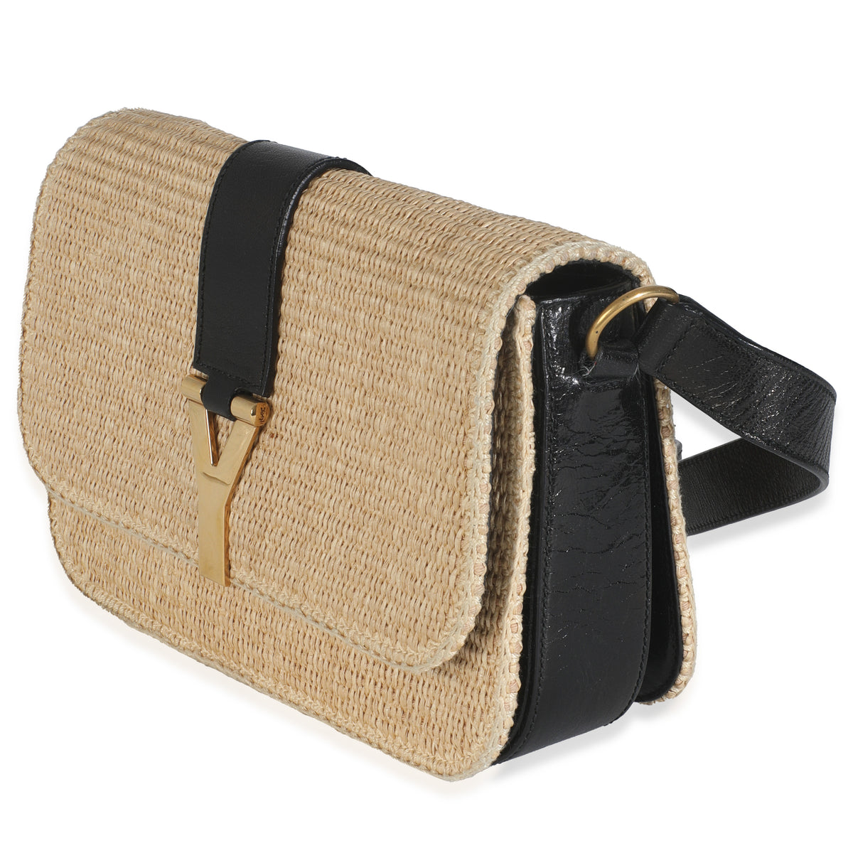 Beige Wicker Y Logo Shoulder Bag
