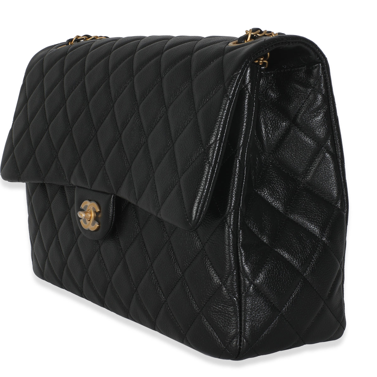 Black Quilted Calfskin Airline XXL Travel Flap Bag