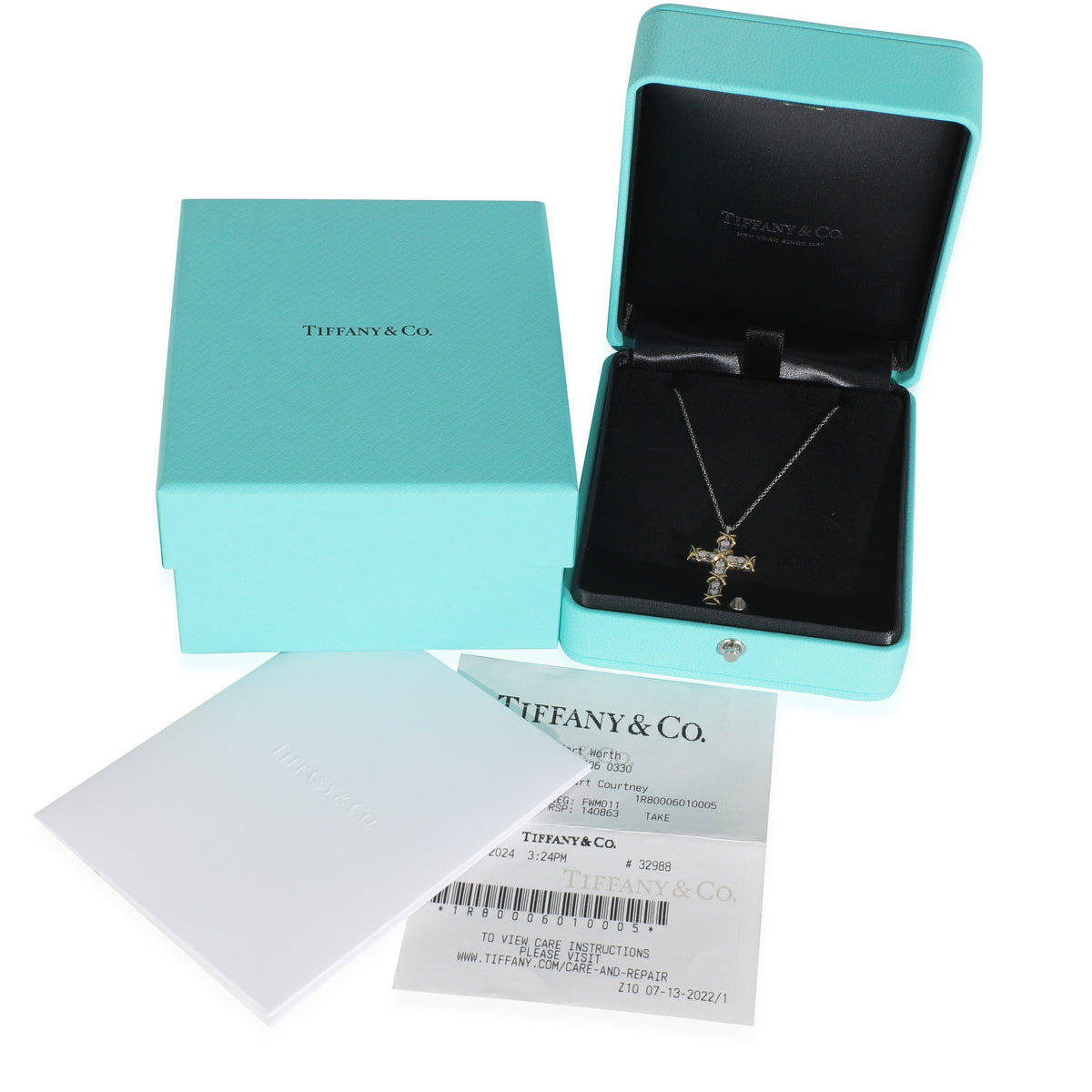 Yellow Gold & Platinum Diamond Schlumberger 16 Stone Cross Pendant