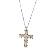 Yellow Gold & Platinum Diamond Schlumberger 16 Stone Cross Pendant