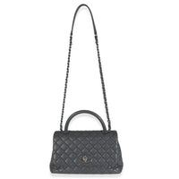 Grey Quilted Caviar Coco Top Handle Handbag