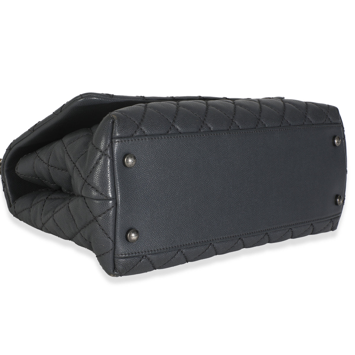 Grey Quilted Caviar Coco Top Handle Handbag