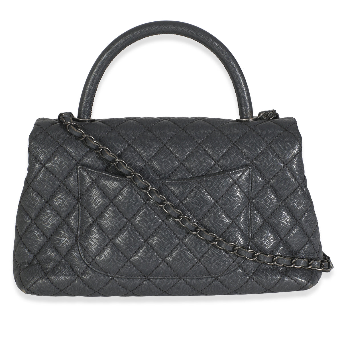 Grey Quilted Caviar Coco Top Handle Handbag