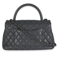 Grey Quilted Caviar Coco Top Handle Handbag