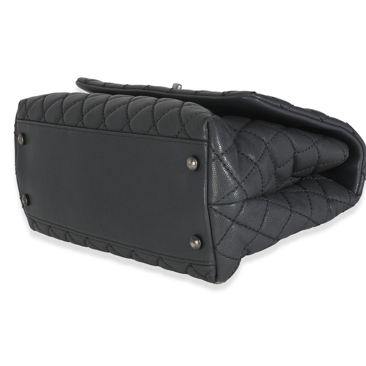 Grey Quilted Caviar Coco Top Handle Handbag