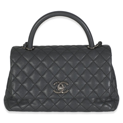 Grey Quilted Caviar Coco Top Handle Handbag