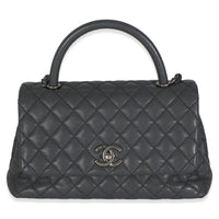 Grey Quilted Caviar Coco Top Handle Handbag